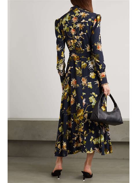 ERDEM Uriel Belted Asymmetric Floral Print Crepe Midi Dress NET A PORTER