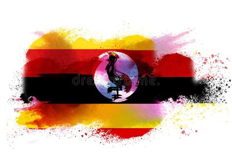 Uganda Watercolor Painted Flag Hand Drawn Illustration Stock Image