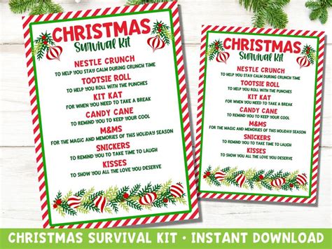 Christmas Survival Kit Printable Staff Christmas Gift Goody Bags Team