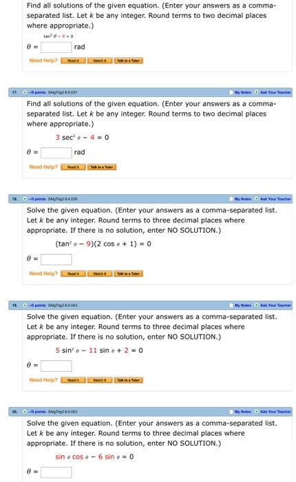 Solved Find All Solutions Of The Given Equation Enter Your