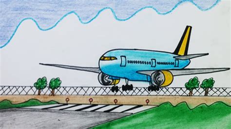 Landing plane drawing easy and simple scenery| Boeing 777 plane drawing step by step - YouTube