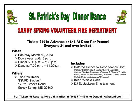 St Patricks Day Dinner Dance Saturday March 18 2023 Sandy