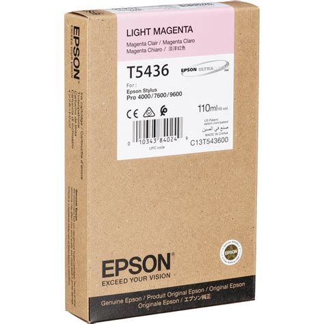 Epson UltraChrome Light Magenta Ink Cartridge T543600 B H Photo