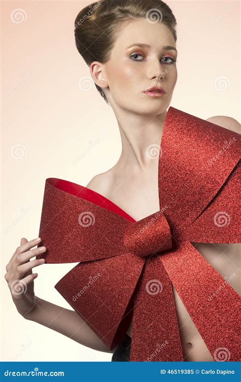 Female With Big Christmas Bow Stock Image Image Of Female Erotic