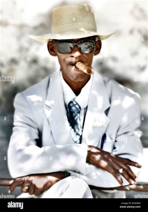 Typical Old Cuban Man Smoking Cigar Stock Photo Alamy