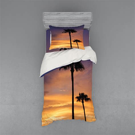 Palm Tree Duvet Cover Set Palmtrees Twilight In Tropical Environment