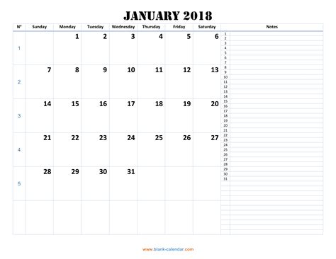 2018 Monthly Calendar Template Printable