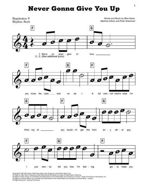 Never Gonna Give You Up By Rick Astley Sheet Music For E Z Play Today