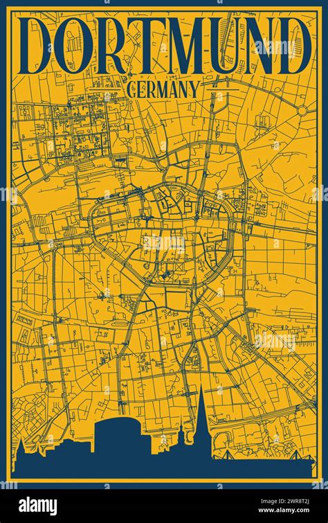 Hand Drawn City Road Network And Skyline Poster Of The Downtown