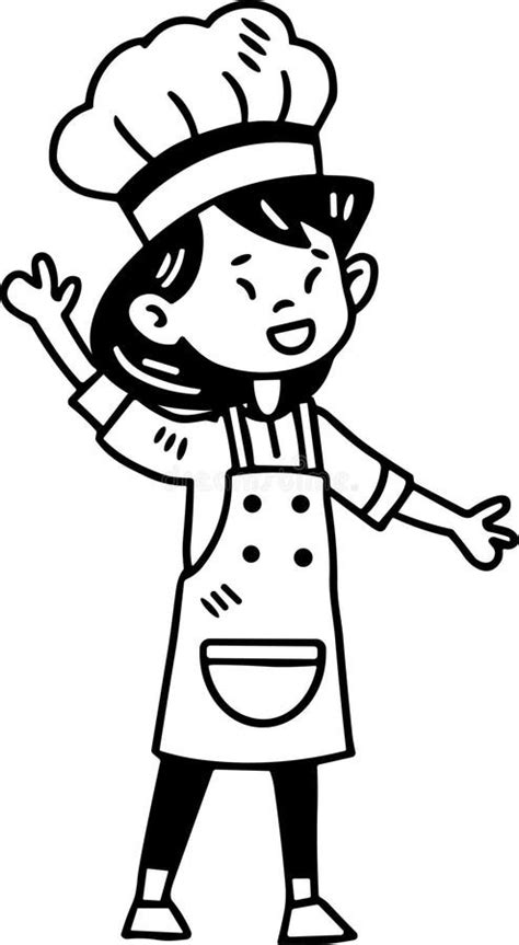 A Woman Chef Is Wearing A White Apron And A Chef Hat Stock Vector