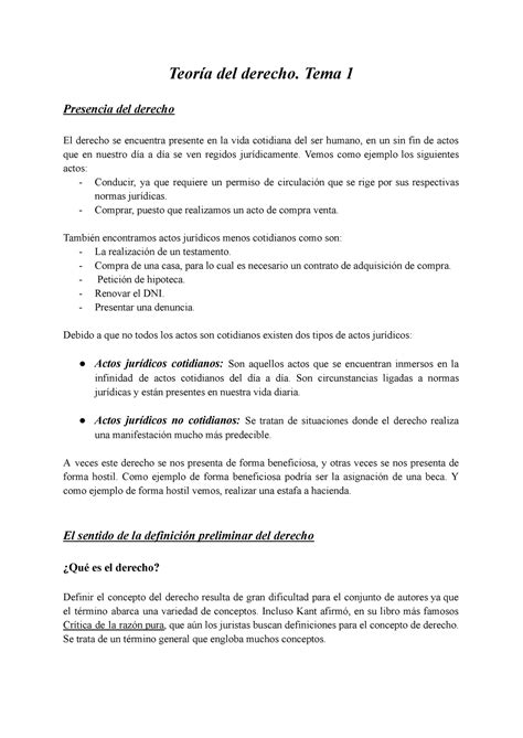 Teoría Del Derecho Tema 1 Teoría Del Derecho Tema 1 Presencia Del