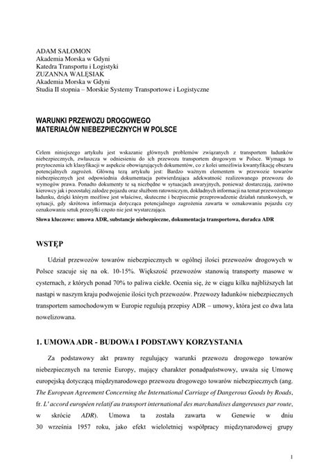 PDF Conditions Of Carriage Of Dangerous Goods By Road In Poland