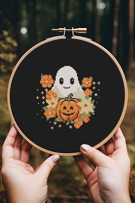 Flower Ghost Cross Stitch Pattern Pdf Cute Funny Easy Small Halloween