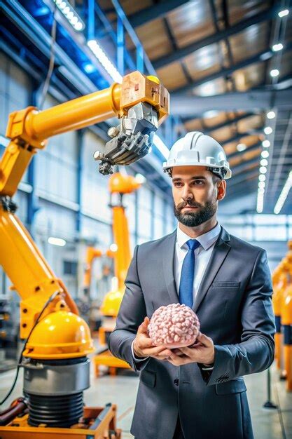 Ingeniero Gerente Sosteniendo El Cerebro De La Inteligencia Artificial