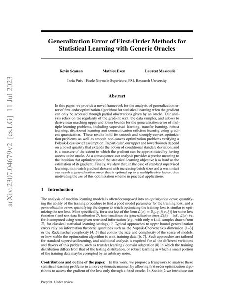 Generalization Error Of First Order Methods For Statistical Learning