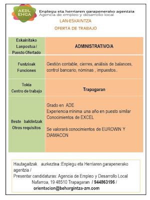 Agencia De Empleo Y Desarrollo Local Trapagaran AEDL Oferta De Empleo