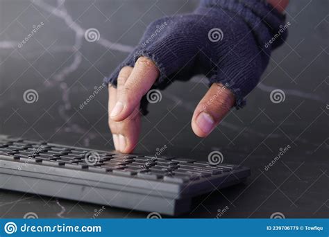 Hacker Hand Stealing Data From Laptop Top Down Stock Image Image Of