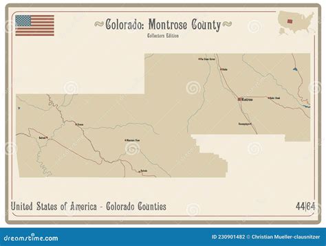 Map of Montrose County in Colorado Stock Vector - Illustration of road ...