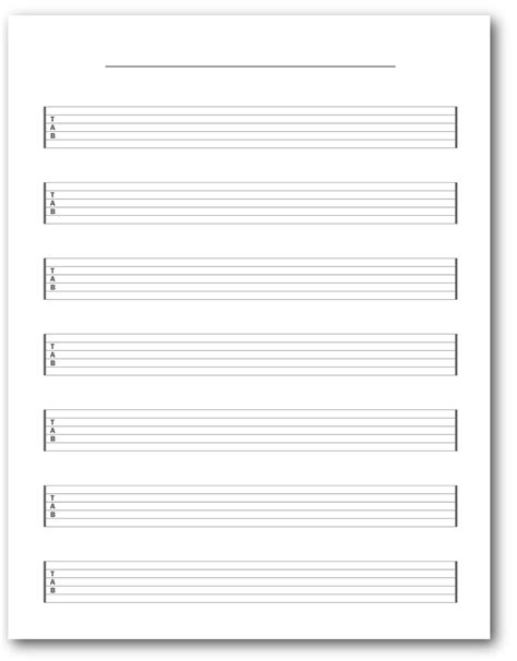 Blank 6 String Bass Guitar Tablature 7 Rows Blank Sheet Music Blank Bass Guitar Tab Blank Tab