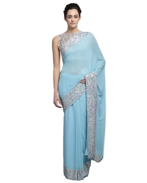 Light Blue Color Designer Saree With Silver Ssequin Work Panache