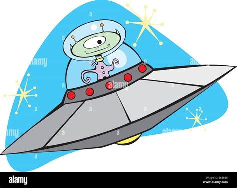 Retro Alien Flying Saucer Con Amigable Marciano Imagen Vector De Stock