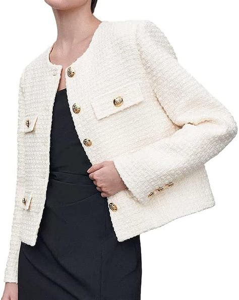 URBAN REVIVO Women S Long Sleeve Cropped Tweed Jacket With Pocket