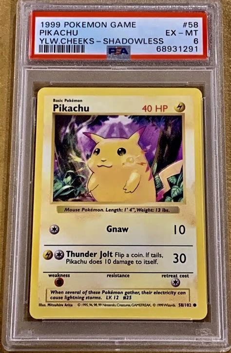 Mavin SHADOWLESS PIKACHU Yellow Cheeks 58 102 Pokémon Base Set PSA 6