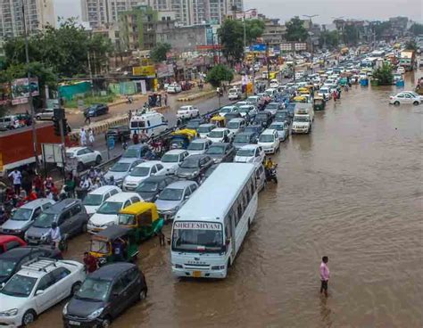 Gurugram Heavy Rain Waterlogging Throw Life Out Of Gear