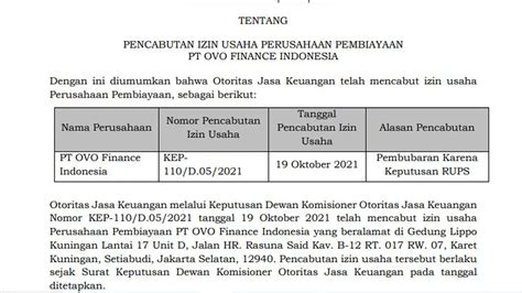 Ojk Cabut Izin Usaha Ovo Finance Indonesia Bisnis Liputan