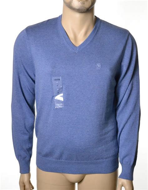 Izod Mens Pull Over V Neck Sweater Colony Blue Heather Size L Embroidered Logo Vneck Sweater