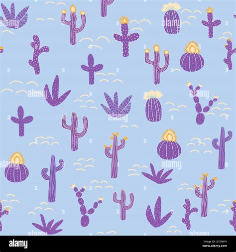 Seamless Patterns With Different Cacti Vibrant Repeating Texture With