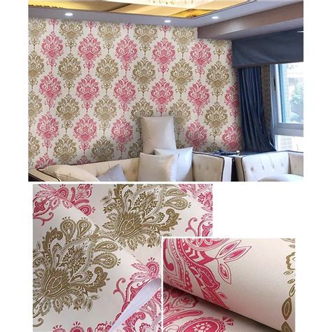 Jual Wallpaper Dinding Stiker Motif Batik Pink Gold Ukuran 45 Cm X 10 M