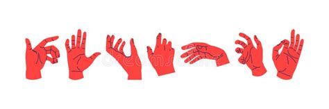 set  diverse human hands   poses  gestures stock vector