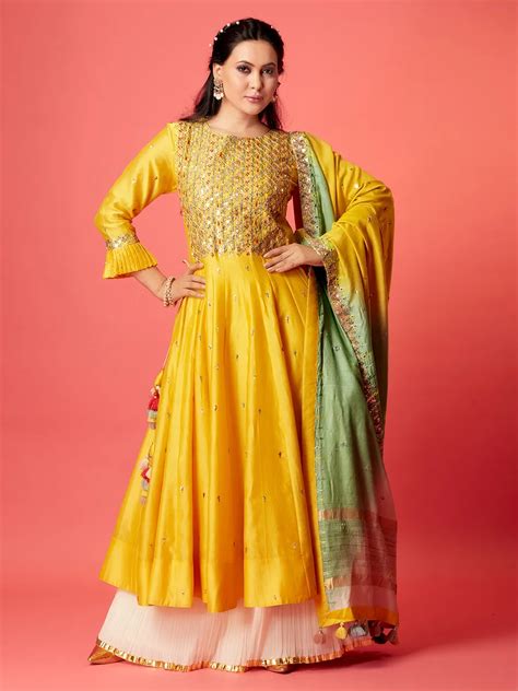 Attractive Yellow Raw Silk Palazzo Suit G3 Wss41548