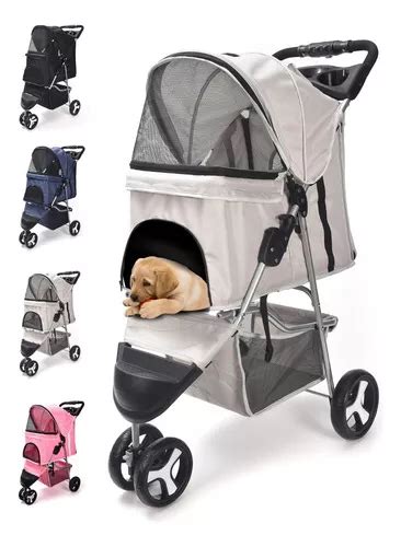 Carriola Plegable Para Perro Gato Mascotas Transportadora Color Gris