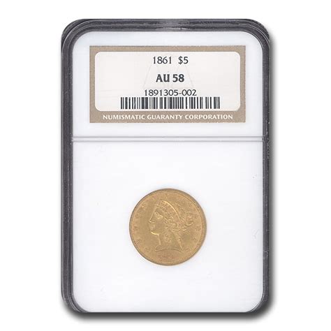 Buy 1861 $5 Liberty Gold Half Eagle AU-58 NGC | APMEX