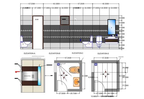 2D CAD Toilet Design Plan With Wall Elevation And Rendered Drawing ...