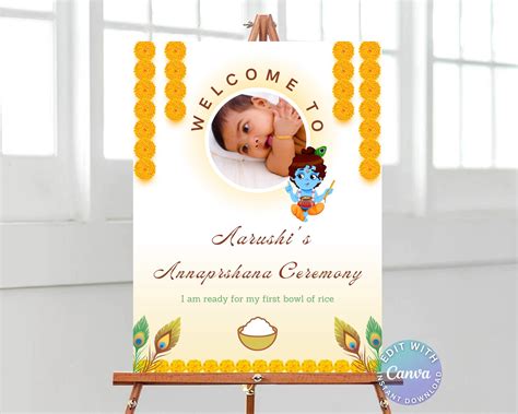 Editable Annaprashan Ceremony Welcome Sign First Rice Feeding Ceremony