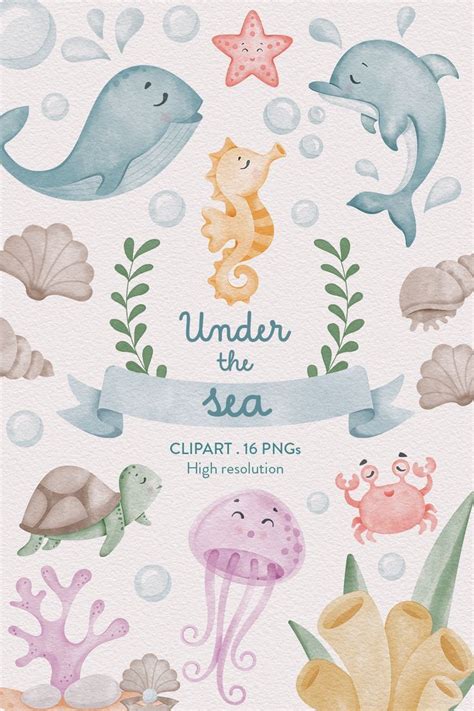 Under The Sea Digital Watercolor Clipart Watercolor Sea Clipart