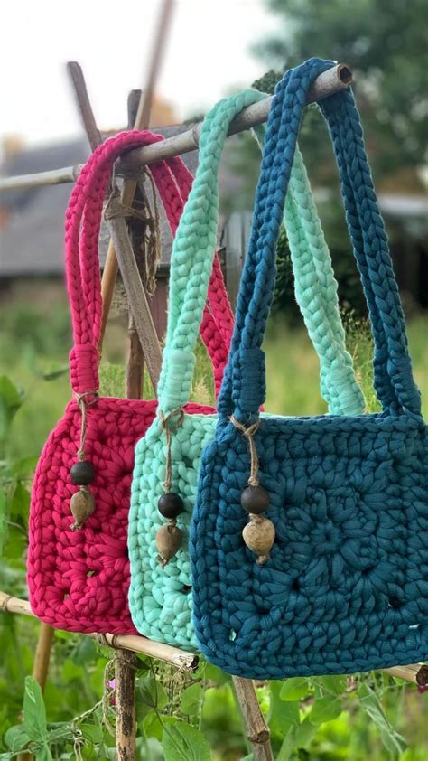 Sac Granny Square Au Crochet Couleur Ou Jute Naturelle Perles Bois