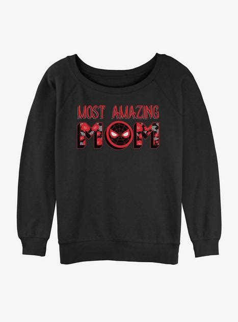 Marvel Spider Man Most Amazing Mom Womens Slouchy Sweatshirt Black