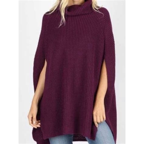 Zenana Outfitter Turtleneck Poncho Sweater Size S Ebay