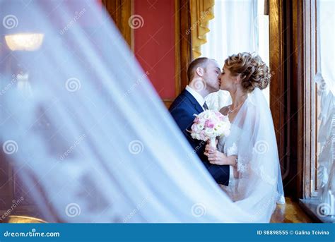 Wedding Couple Indoors Is Hugging Each Other Stock Image Image Of