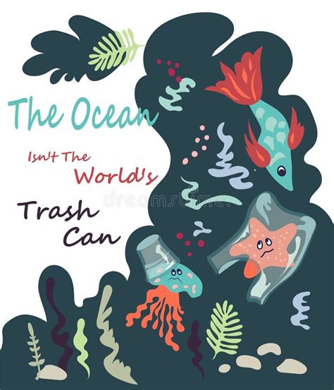 A Poster To Save Ocean From Plastic Waste With A Sea Dewells Vector