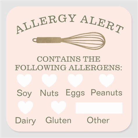 Food Safety Allergy Alert Gold Bakery Whisk Pink Square Sticker