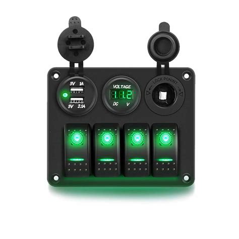 Car Yacht Switch Panel With 4 Gang Combination Voltmeter Dual USB