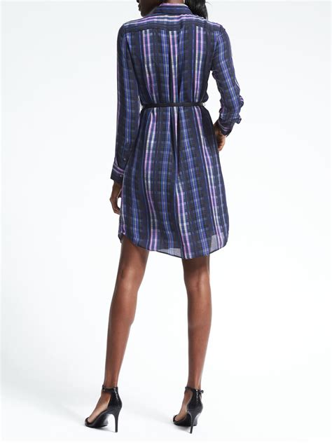 Plaid Ruffle Front Shirtdress Banana Republic