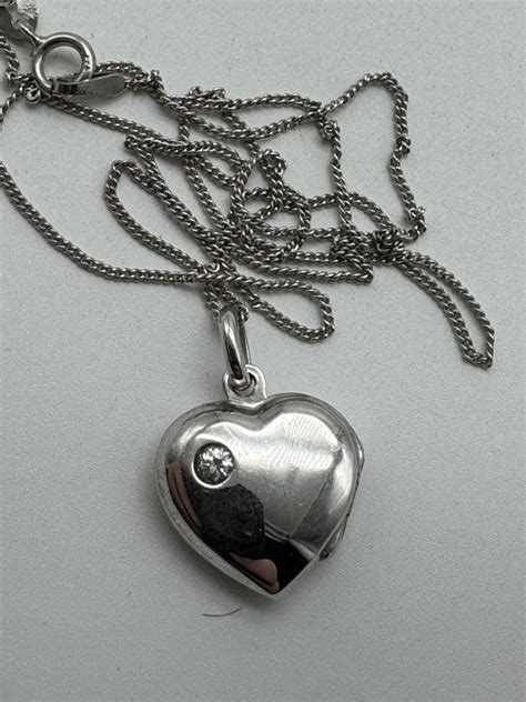 Antique Sterling Silver Puffy Heart Locket With Cz Gem