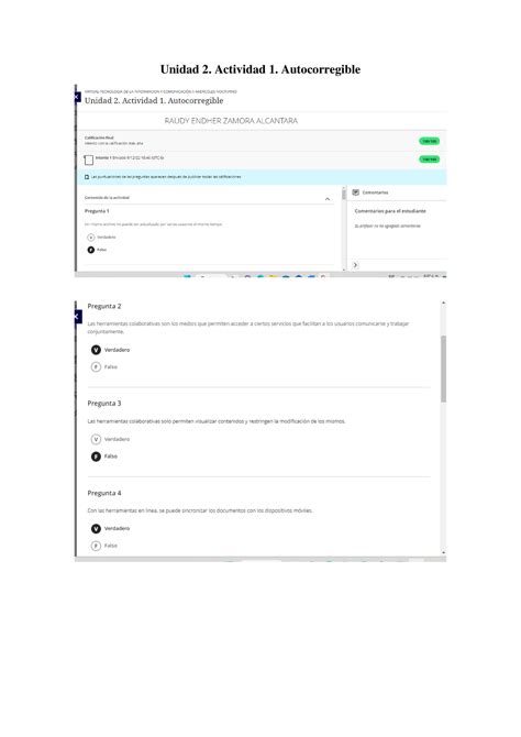 Unidad Actividad Autocorregible Tecnologia De La Informacion Y
