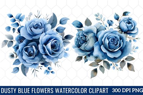 Dusty Blue Flowers Watercolor Clipart Graphic By Craftart Creative